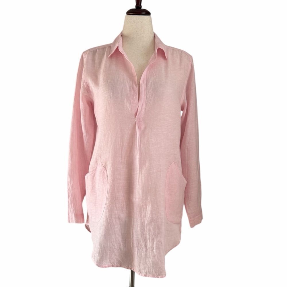 CP Shades Women’s Teton 100% Linen Pink Tunic Dress Oversized Made in USA Size S